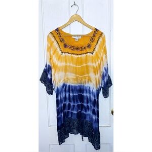 VINTAGE Jessica Taylor : size 2X : tie dye sequin leopard print tunic blouse top